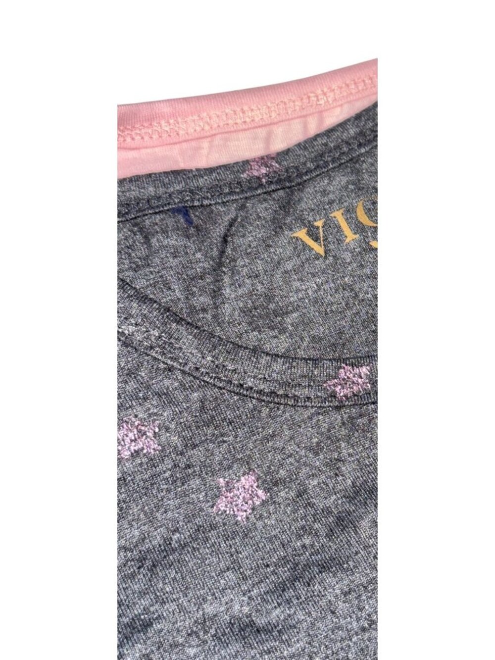 Vigoss Girls 3-Piece Outfit Set L Pink & Gray Star Shirts With Denim Overall Sho - Picture 3 of 8